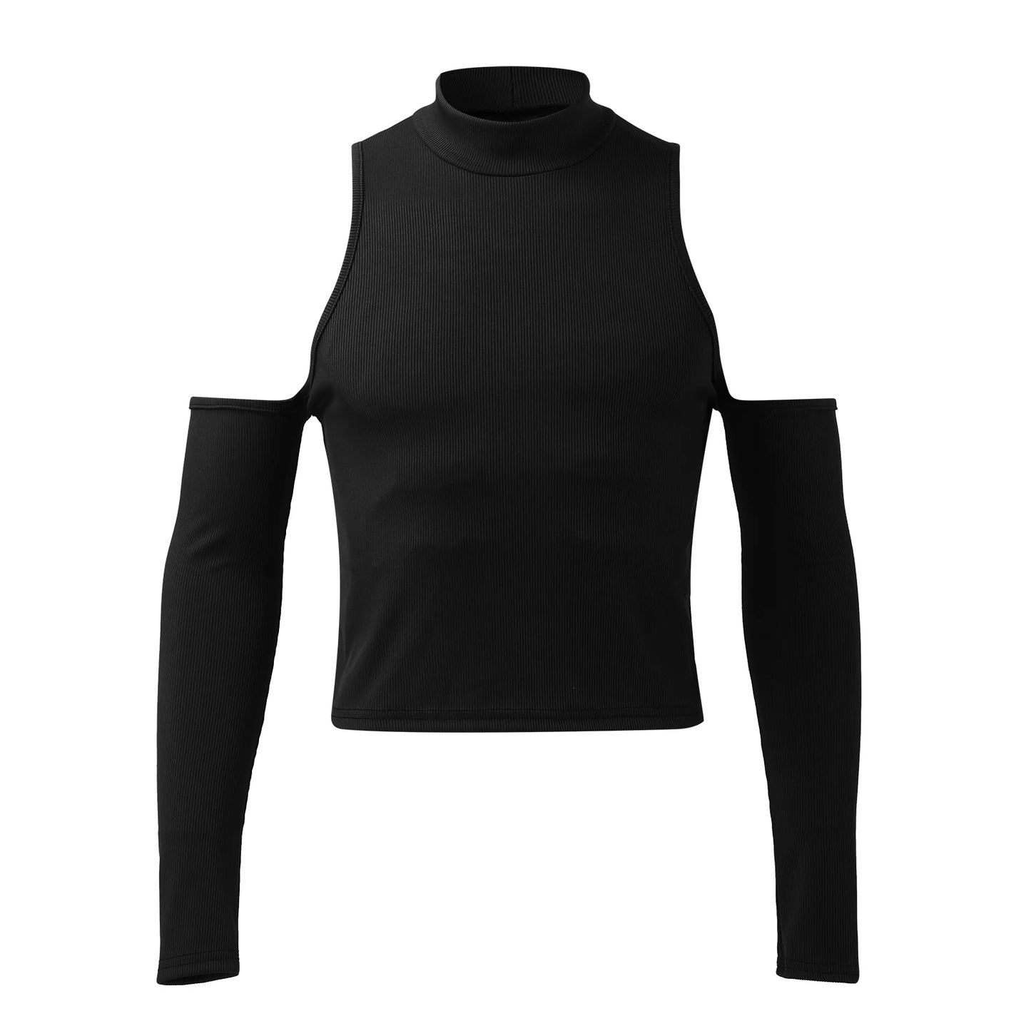 2023 Men Hollow Out Long Sleeve T Shirt Casual Turtleneck Sweatshirt Streetwear Sexy Crop Off Shoulder Tops Summer